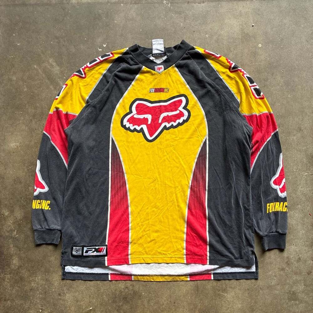 Vintage 1990’s Fox Racing FX Motocross Long Sleeve Jersey Yellow Red Black XL